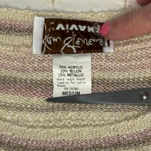 VTG 80s Pointelle Puff Shoulder Sweater Women's M | Cream | Retro Twee Y2K - Picture 6 of 12